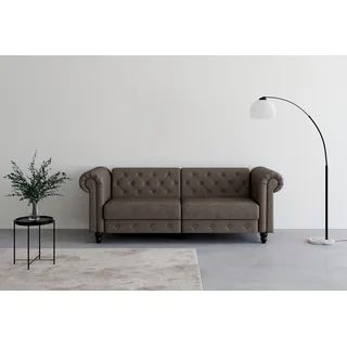 Dorel Home 3-Sitzer »Felix, Schlafsofa 236 cm, (Liegefläche 108x190cm), Rückenlehne«, 3-fach verstellbar, Velours, Kunstleder, Luxus-Microfaser Vintage, braun