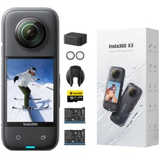 Insta360 X3 Akku-Kit - wasserdichte 360°-Actionkamera mit 1/2"-Sensor, 5,7K 360°, 72MP 360°-Fotos, Stabilisierung, 2,29"-Touchscreen, Vibrationsfeedback, KI-Bearbeitung, Live-Streaming