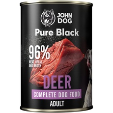 JOHN DOG Pure Black-93% Fleisch - Premium - Welpenfutter - Hypoallergenes - Glutenfrei Nassfutter - 100% Natürliche Zutaten - Hunde Leckerlis - 6 x 400g - (Hirsch)