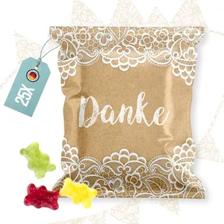 Danke Fruchtgummi Tütchen 7x9 cm 25 Stück - kleines Gastgeschenk mit Aufdruck Danke - Süßigkeiten Give Away Hochzeit Geburtstag Kunden Geschenk - Logbuch-Verlag