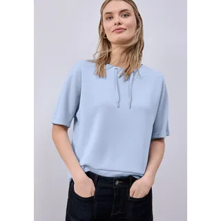 Sweatshirt STREET ONE, Damen, Gr. 36, cashmere blau, Sweatware, Obermaterial: 46% Modal, 46% Polyester, 8% Elasthan, unifarben, lässig geschnitten hüftbedeckend, Rundhals, abgerundeter Saum, Sweatshirts Sweatshirt, Halbarm Silk-Look Shirt mit Kordelzug