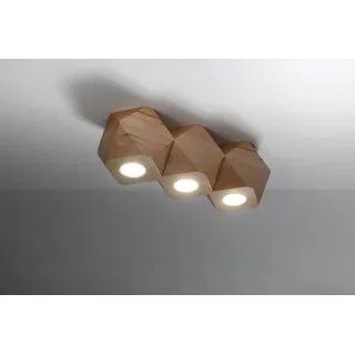 MiaLux WESTER Deckenleuchte Naturholz Geometrisches Design Minimalistisch Modern für Schlafzimmer Esszimmer Wohnzimmer Skandinavischer Stil GU10 A++-E 36/12/12 cm Drei Lichtquellen