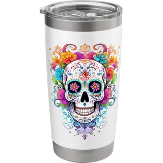 Halloween-Zuckerschädelblume Calavera Dia De Los Muertos Doppelwandiger Edelstahl-Thermobecher