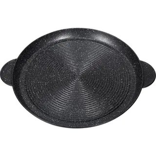 Alu Guss Pizza Brot Grill Pfanne Ø32cm Induktion Bratpfanne Handschuhe - Schwarz