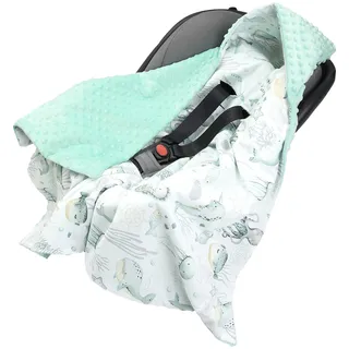 Medi Partners Einschlagdecke Baby Babyschale 100% Baumwolle für Sommer 85x85cm Kinderwagen Kuscheldecke universal Baby Decke Einschlagdecken Babydecke Buggy Autositz (Ozean mit Mint Minky)