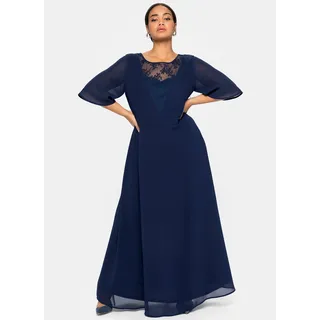 Abendkleid SHEEGO "Abendkleid", Damen, Gr. 44, Normalgrößen, blau (marine), Chiffon, 100% Polyester, unifarben, lang, Rundhals, Kleider Abendkleid