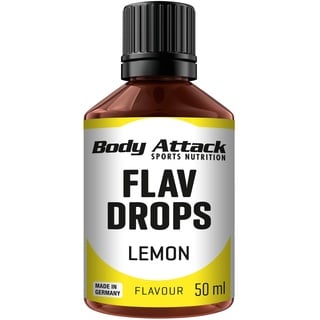 Body Attack Flav Drops®, 50 ml, Lemon, Aromatropfen für Lebensmittel, zuckerfreie Flavour Drops ohne Kalorien, vegan & Qualität Made in Germany