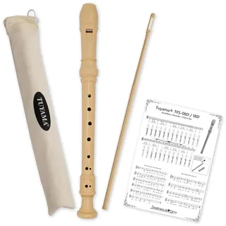 Tuyama® TFS-08D Blockflöte - Deutsche Griffweise - Sopran - Beige - C-Dur - Inkl. Grifftabelle, Notenbeispiele, Wischerstab, praktischer Stoffbeutel