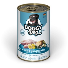 DOGGY Dog Paté Huhn & Kaninchen, 6 x 400 g, Nassfutter für Hunde, getreidefreies Hundefutter mit Lachsöl und Grünlippmuschel, Alleinfuttermittel mit Süßkartoffel und Zucchini, Made in Germany