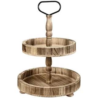 ENUODA Obst Etagere 2 stöckig, Vintage Deko Holztablett Kuchenständer, Couchtisch Tortenständer, rundes Deko-Tablett mit Henkel, Landhausstil Deko tortenplatte, Obstetagere, ideal für Esstisch-Deko