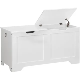 HOOBRO Truhen, Schuhbank mit 2 Deckeln, Aufbewahrungstruhe, Spielzeug-Aufbewahrungsbox mit interner Trennwand, für Eingangsbereich, Wohnzimmer, Schlafzimmer, Weiß EWT102CW01