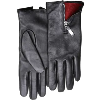 PEARLWOOD Lederhandschuhe mit farbigem Innenfutter, Glattleder, Zipper auf dem Handrücken, schwarz