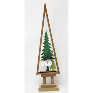 Deko Holz Tannenbaum mit LED in braun grün mit Standfuß H 53cm