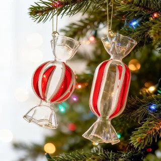 DN DECONATION Weihnachtskugeln Bonbons Glas 2-TLG, Rot-Weiße Transparent Bonbon Weihnachtsschmuck, Christbaumkugeln Süßer Weihnachtsanhänger für Tannenbaum, Winterfeier & Wohnaccessoires