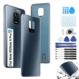 RongZy Ersatz für Xiaomi Redmi Note 9s/Redmi Note 9 Pro Backcover Akkudeckel Batterietür Gehäuse Rückseite mit Tool Kit (Grau)