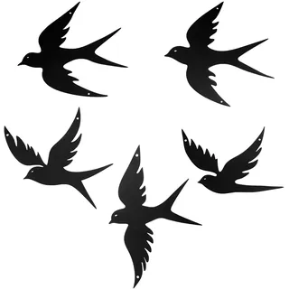 YunBey Schwarze Metall Schwalben Wanddeko 5-teilig Vogel Wanddekoration