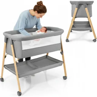 Babybett freistehend & faltbar mit Matratze und Rollen – Moby-System MILI grau, 0–6 Monate