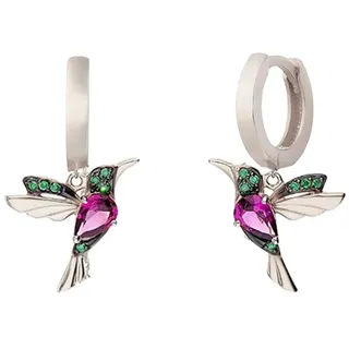Einzelstück® Kolibri Hoops I 925 Sterling Silber Ohrringe im Vogel Design I Kreolen mit grünen und pinken Zirkonia Steinen I Allergikerfreundlicher Echtschmuck