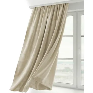 BEAUTEX Samt Vorhang Kräuselband U-Band Gardine Velvet abdunkelnd und Blickdicht, 140x225 cm (Breite 140 cm, Höhe 225 cm, Beige)