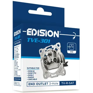 Edision Antennendose Sat Universal TVE-301, Enddose Stich TV-R-SAT unterputz 3-Loch, geeignet für Sat DVB-S2, Unicable, Terrestrisch DVB-T/T2, Kabel DVB-C, Radio, FM, DAB+, DC-Pass, 3 Ausgänge
