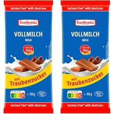 frankonia CHOCOLAT Vollmilch mit Traubenzucker laktosefrei & glutenfrei, Schokolade, 80 gramm (Packung mit 2)