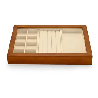 Oirlv Massivholz Stapelbare 4+1 Multifunktion Schmuckkästen für Ring Ohrringe Halsketten Aufbewahrungskasten,Schmuckkästchen damen,Display Box,Trinket Organizer(Cremeweiß)