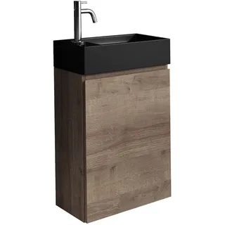 WC Badmöbel Angela 40x22 cm Braun Eiche - Schrank Schwarze Waschbecken Badezimme