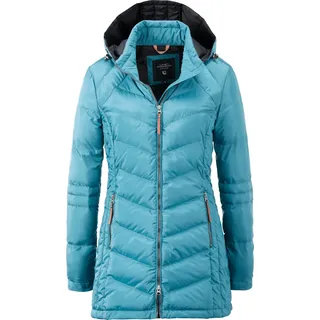 Steppmantel DEPROC ACTIVE "AEMILIA LONG WOMEN", Damen, Gr. 36 (S), blau (hellblau), Web, 100% Polyester, ca. Mitte Oberschenkel, mit Gummizug, Mäntel Steppmantel, auch in Großen Größen erhältlich