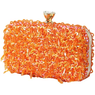 Jamron Damen Glitzer Ballförmig Abendtasche Strass Pailletten Clutch Tasche SN071291 Orange