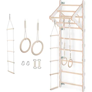 MAMOI® Klettergerüst Indoor, Sprossenwand für kinderzimmer, Turnringe kinder für klettern, Kletterwand und spielgeräte Yarnwood, Turngeräte - Weiß