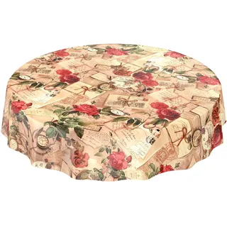 ANRO Tischdecke Wachstischdecke Rund 140 cm Beige