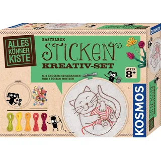 Kosmos 604691 AllesKönnerKiste Sticken Kreativ-Set, Sticken für Kinder ab 8 Jahren und Anfänger, schöne Stickbilder für Kinder, Geschenk für Mädchen und Jungen, kreatives Bastelset, DIY