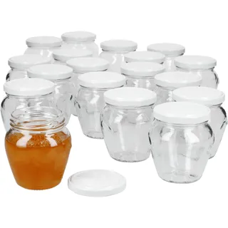 18er Set Marmeladengläser 212ml Twist-Off-Deckel TO63 weiß Einmachgläser Honig Konfitüre Gelee - Weiß