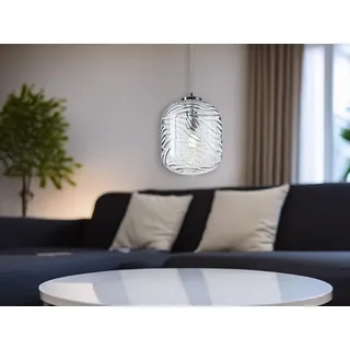 LED Pendelleuchte 1 flammig Glasschirm Wellenmuster Blau für Esstisch, Ø24cm