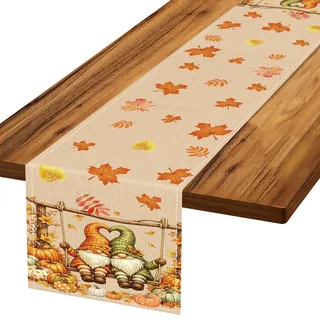 Herbst Tischläufer 183x33cm, Nordischer Gnom Kürbis Design | Warme Skandinavische Herbstdeko Tischläufer für Esstisch, Küche und Sideboard