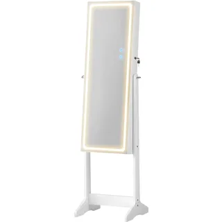 SONGMICS Schmuckschrank, Spiegelschrank, Schmuck-Organizer mit LED-Beleuchtung, einstellbare Farbe und Helligkeit, mit rahmenlosem Ganzkörperspiegel, Innenspiegel mit Beleuchtung, weiß JJC012W01