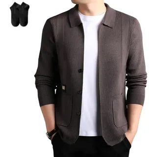 Generisch Men's Lapel Knitted Long Sleeve Coat,Autumn Casual Cardigan Slim Coat with Pockets for Men,Men Business Button Sweater Jacket