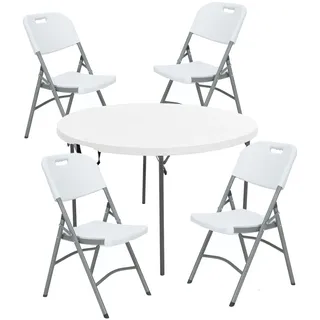 WELL HOME MOBILIARIO & DECORACIÓN Runder Tisch (Durchmesser 120 cm x 74 cm) und 4 Klappstühle 51 x 45 x 85,5 cm, ideal für den Außenbereich