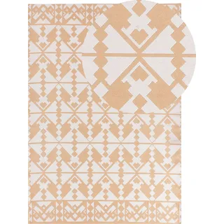 BELIANI Outdoorteppich Beige 160 x 230 cm Rechteckig Geometrisches Muster Modern Indoor Outdoor Terrasse Balkon Garten - Beige, Weiß