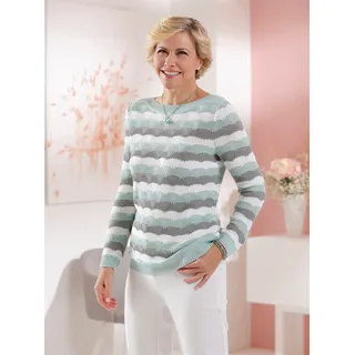 Strickpullover CLASSIC "Pullover", Damen, Gr. 48, bunt (kalkmint, steingrau, geringelt), 100% Polyacryl, gemustert, gestreift, mehrfarbig, Pullover Strickpullover
