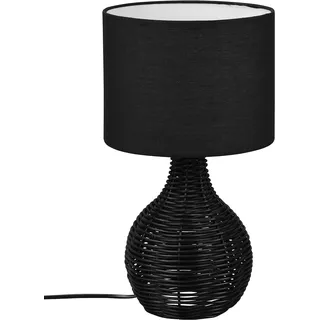 Reality Leuchten Tischleuchte Sprout R51291002, Sockel Rattangeflecht Schwarz, Schirm Stoff Schwarz exkl. 1x E14