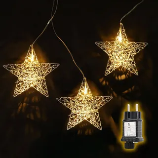 SALCAR LED Weihnachtsstern Beleuchtet Außen Innen, 3 Sterne LED Lichter Weihnachtsdeko mit Timer, Leuchtstern Vorhang Lichter für Fenster Glas Wand Tür Zimmer Terrasse Balkon, Warmweiß