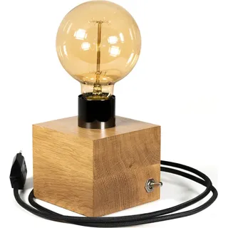 LED Wood | Edison Tischlampe, Nachttischlampe, 10x10 cm, Natur Eiche, Retro, E27, 40W, Glühbirne - Braun