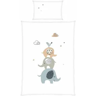 Herding babybest Bettwäsche Elephants, Kopfkissenbezug 40 x 60 cm mit Wende-Motiv, Bettbezug 100 x 135 cm, Mit Reißverschluss, 100% Baumwolle/Renforcé