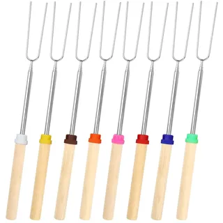 Grillspieße Edelstahl 8 Stück – Teleskop Marshmallow Spieße & Lagerfeuerspieße 31-81 cm mit Isolierten Griffen, Grillbesteck für Camping, Grill, BBQ, Gartenparty