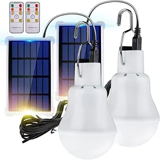 TechKen 2 Stk Solar Glühbirne Außen mit Lichtsensor und Fernbedienung,Solarlampen Hängend Solarlichter Solarbirnen Birne Leuchte Camping LED Lampe