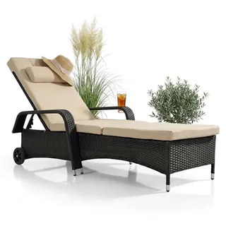 Mucola Sonnenliege Rattan Gartenliege Rattanmöbel Terrassen Liege Balkon Saunaliege Bäderliege Relaxliege Strandliege - Schwarz - Schwarz