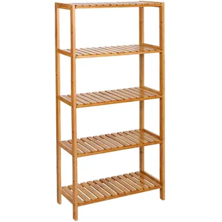 Songmics Badezimmerregal, Badregal, Küchenregal, Schuhregal mit 5 Ebenen, Standregal aus Bambus, 26 x 60 x 130 cm, für Bad, Wohnzimmer, Flur, Küche, naturbeige BCB35Y, Naturfarben