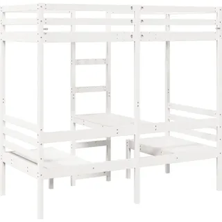 SYFAXTM Hochbett mit Schreibtisch & Stühlen Weiß 90x200 cm Kiefernholz - Weiß