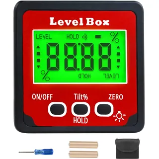 Digital LCD Winkelmesser mit Magnetfuß, IP54 Wasserdicht Neigungsmesser Bevel Box, Level Box Winkelmessgerät Inklinometer (Batterie enthalten)